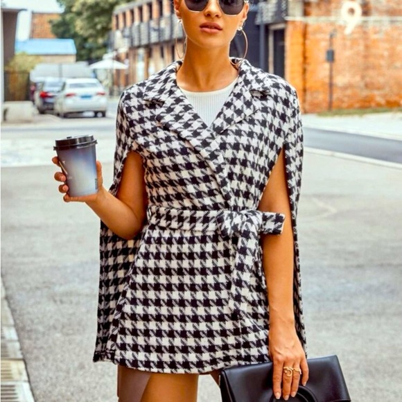 Jackets & Blazers - Houndstooth Pattern Belted Tweed Cape Coat brand new size xlarge